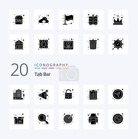 Illustration for 20 Tab Bar Solid Glyph icon Pack like delivery navigational unlock gps compass - Royalty Free Image