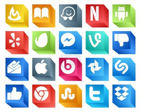 Ilustración de 20 Paquete de iconos de redes sociales incluyendo tropiezo. Como. vid. shazam. beats píldora - Imagen libre de derechos