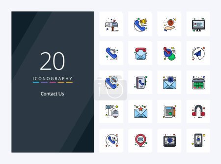 Illustration for 20 Contact Us line Filled icon for presentation - Royalty Free Image