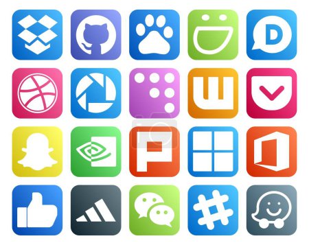 Illustration for 20 Social Media Icon Pack Including wechat. like. wattpad. office. plurk - Royalty Free Image