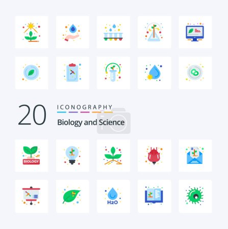 Illustration for 20 Biology Flat Color icon Pack like paper message plant tulip flower - Royalty Free Image