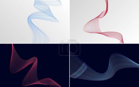 Photo for Set of 4 geometric wave pattern background. Abstract waving line - Royalty Free Image