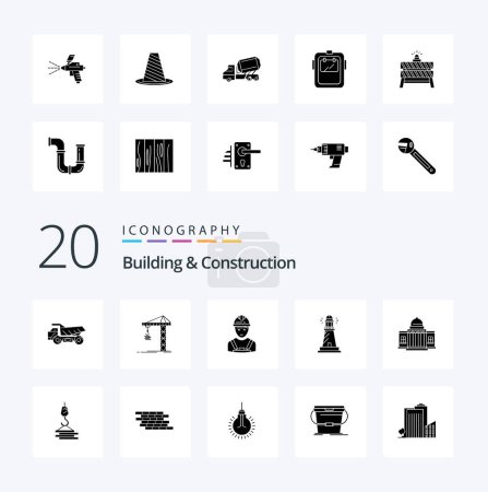 Illustration for 20 Building And Construction Solid Glyph icon Pack like beach house tower lighthouse engineer - Royalty Free Image