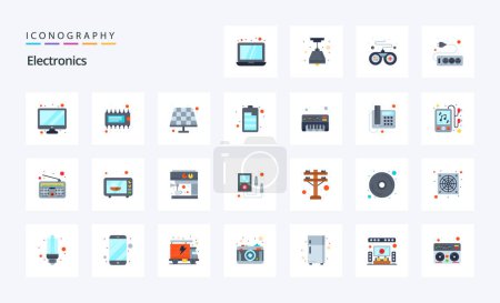 Illustration for 25 Electronics Flat color icon pack - Royalty Free Image