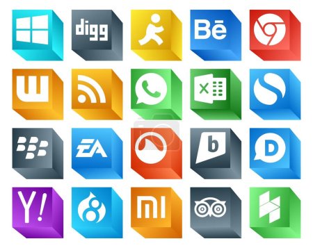 Illustration for 20 Social Media Icon Pack Including yahoo. brightkite. excel. grooveshark. ea - Royalty Free Image