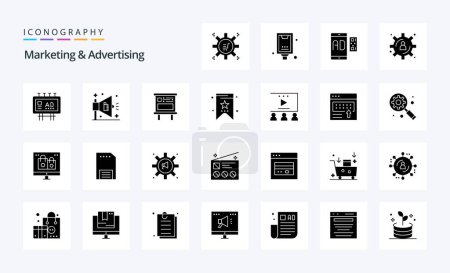 Illustration for 25 Marketing And Advertising Solid Glyph icon pack - Royalty Free Image