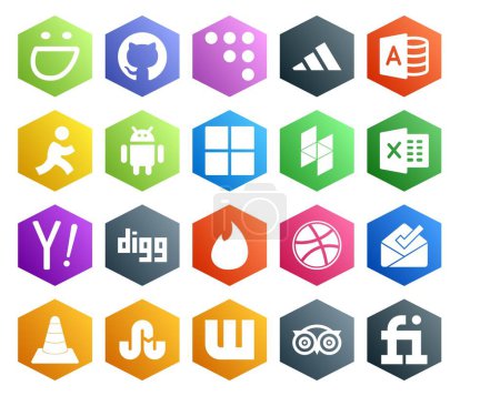 Ilustración de 20 Paquete de iconos de redes sociales Incluyendo medios de comunicación. bandeja de entrada. houzz. dribbble. cavar - Imagen libre de derechos