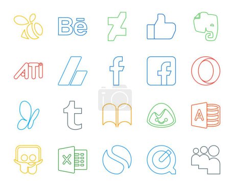 Ilustración de 20 Paquete de iconos de redes sociales Incluyendo simple. slideshare. facebook. acceso microsoft. ibooks - Imagen libre de derechos