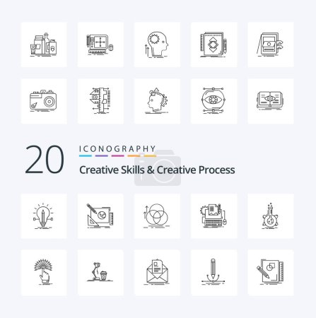 Téléchargez les illustrations : 20 Compétences créatives et ligne de processus créatifs icône Pack comme ordinateur type écrivain idée géométrie alignement - en licence libre de droit