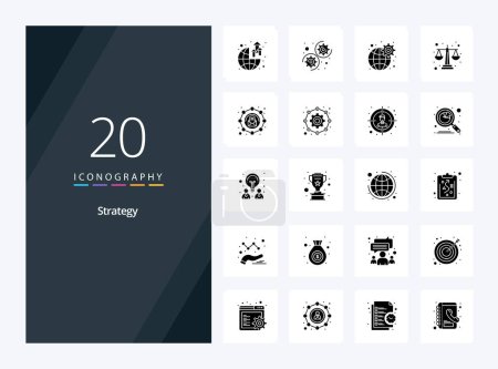 Téléchargez les illustrations : 20 Stratégie Glyphe solide icône pour la présentation - en licence libre de droit