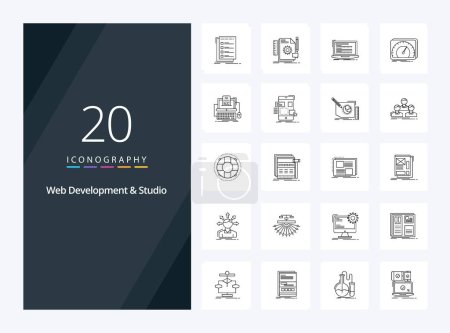 Téléchargez les illustrations : 20 icône Web Development And Web Studio Outline pour la présentation - en licence libre de droit