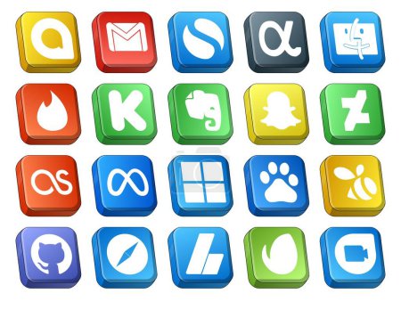 Ilustración de 20 Paquete de iconos de redes sociales Incluyendo enjambre. microsoft. kickstarter. facebook. lastfm - Imagen libre de derechos