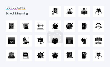Ilustración de Paquete de iconos de glifos sólidos de 25 escuelas y aprendizaje - Imagen libre de derechos