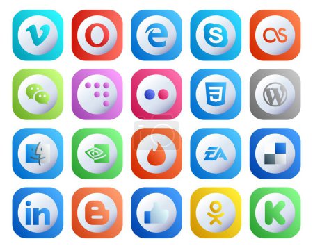 Ilustración de 20 Paquete de iconos de redes sociales, incluidas las artes electrónicas. nvidia. mensajero. Buscador. wordpress - Imagen libre de derechos