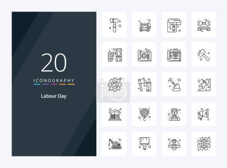 Illustration for 20 Labour Day Outline icon for presentation - Royalty Free Image