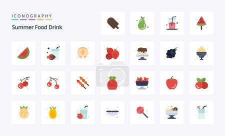 Téléchargez les photos : 25 Summer Food Drink Pack icône couleur plate - en image libre de droit