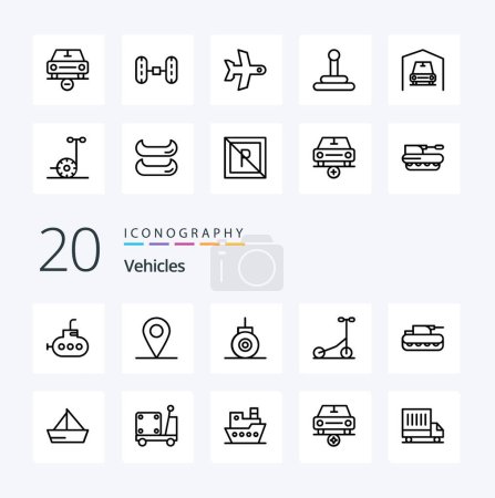 Illustration for 20 Vehicles Line icon Pack like vehicles sail sport boat panzer - Royalty Free Image