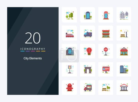 Ilustración de 20 elementos de la ciudad icono de color plano para la presentación - Imagen libre de derechos
