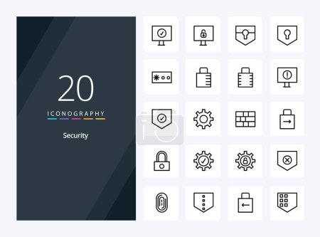 Téléchargez les illustrations : 20 icône de contour de sécurité pour la présentation - en licence libre de droit