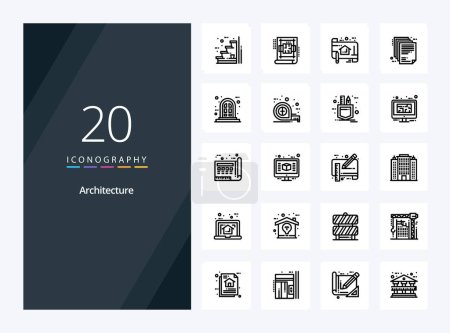 Téléchargez les illustrations : 20 Architecture icône de contour pour la présentation - en licence libre de droit