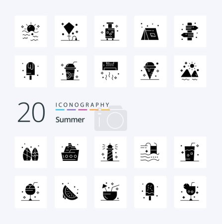 Illustration for 20 Summer Solid Glyph icon Pack like summer holiday ship water ocean - Royalty Free Image