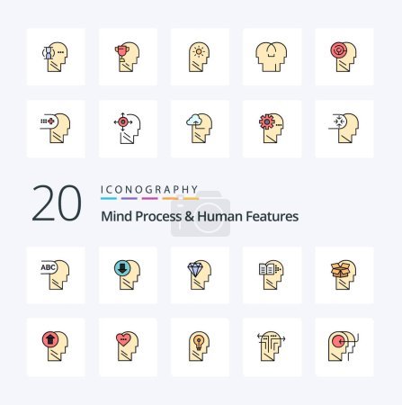 Ilustración de 20 Proceso mental y características humanas Línea llena icono de color Paquete como usuario unbox diamante caja cabeza - Imagen libre de derechos