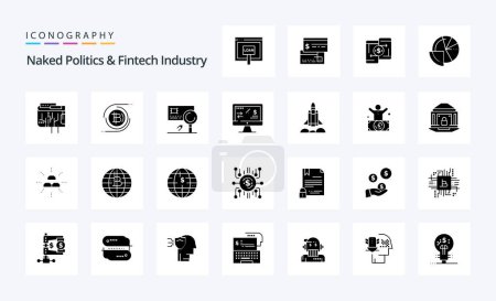Illustration for 25 Naked Politics And Fintech Industry Solid Glyph icon pack - Royalty Free Image