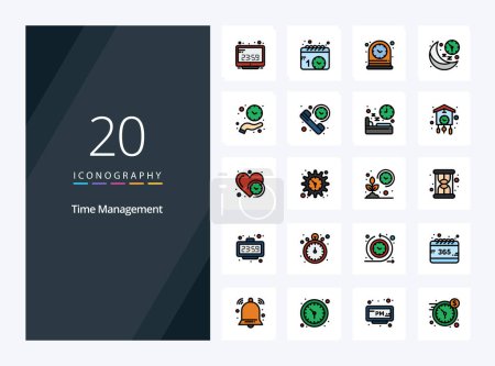 Illustration for 20 Time Management line Filled icon for presentation - Royalty Free Image