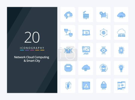 Ilustración de 20 Network Cloud Computing y Smart City icono de color azul para la presentación - Imagen libre de derechos