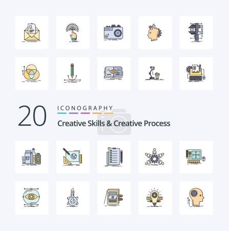 Téléchargez les illustrations : 20 Compétences créatives et ligne de processus créatif Icône couleur remplie Pack comme l'équipe de direction vérification de document idée - en licence libre de droit
