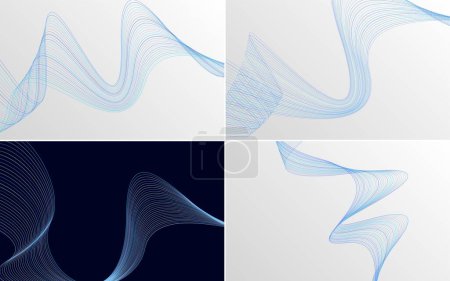 Téléchargez les photos : Ensemble de 4 décors vectoriels avec motifs d'ondes géométriques - en image libre de droit