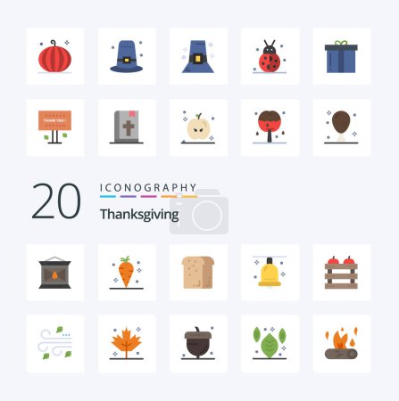 Illustration for 20 Thanksgiving Flat Color icon Pack like thanksgiving christmas bread celebration loaf - Royalty Free Image