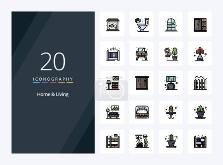 Téléchargez les illustrations : 20 Home And Living line Icône remplie pour présentation - en licence libre de droit