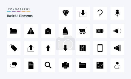 Ilustración de 25 Elementos básicos de Ui Paquete de iconos de glifo sólido - Imagen libre de derechos