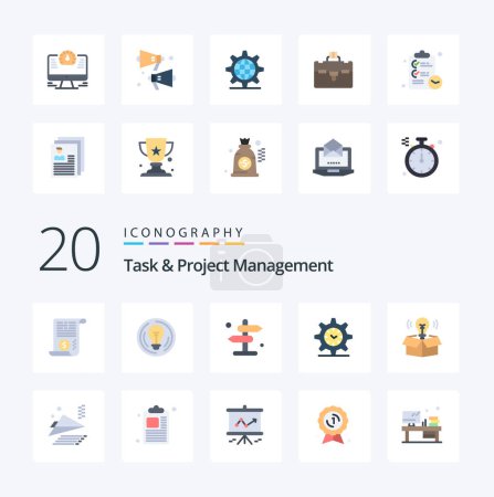 Illustration for 20 Task And Project Management Flat Color icon Pack like box time idea setting road - Royalty Free Image