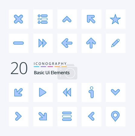 Ilustración de 20 Elementos básicos de Ui Icono de color azul Paquete de información de control de interfaz de flechas - Imagen libre de derechos