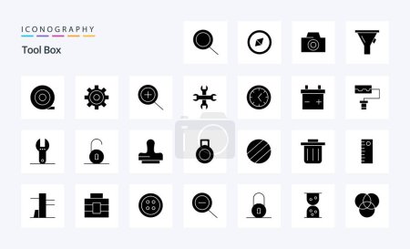 Illustration for 25 Tools Solid Glyph icon pack - Royalty Free Image
