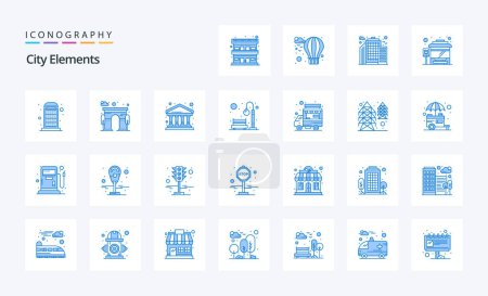 Téléchargez les illustrations : Pack icône 25 City Elements bleu - en licence libre de droit