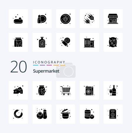 Téléchargez les illustrations : 20 icône Glyphe solide de supermarché Emballez comme jus de supermarché de boisson - en licence libre de droit