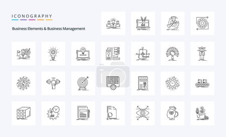 Ilustración de Paquete de iconos de 25 elementos de negocio y línea de administración de negocios - Imagen libre de derechos