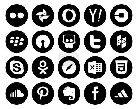 Ilustración de 20 Paquete de iconos de redes sociales Incluyendo safari. charla. mora. skype. tweet - Imagen libre de derechos