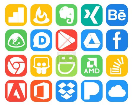 Ilustración de 20 Paquete de iconos de redes sociales Incluyendo stock. desbordamiento de existencias. aplicaciones. amd. slideshare - Imagen libre de derechos