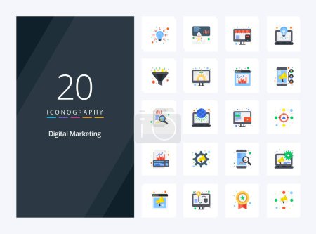 Téléchargez les illustrations : 20 Digital Marketing Icône couleur plate pour la présentation - en licence libre de droit