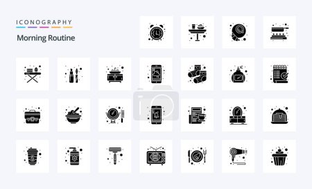 Ilustración de 25 Paquete de iconos de glifos sólidos de rutina matutina - Imagen libre de derechos