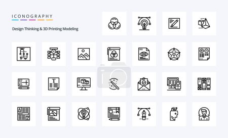 Ilustración de 25 Diseño Pensamiento Y D Impresión Modelado Línea icono paquete - Imagen libre de derechos