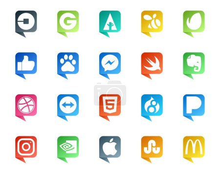 Téléchargez les illustrations : 20 Social Media Discours Bubble Style Logo comme instagram. drupal. baidu. html. dribbble - en licence libre de droit