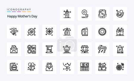 Téléchargez les illustrations : Pack icône 25 Happy Mothers Day Line - en licence libre de droit