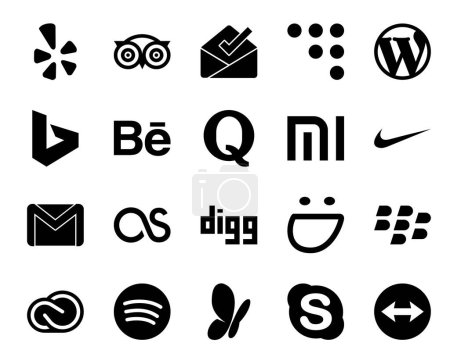 Ilustración de 20 Paquete de iconos de redes sociales Incluyendo digg. Correo. ¡Behance! Correo electrónico. nike - Imagen libre de derechos
