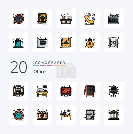 Illustration for 20 Office Line Filled Color icon Pack like office wardrobe computer office draw furniture - Royalty Free Image
