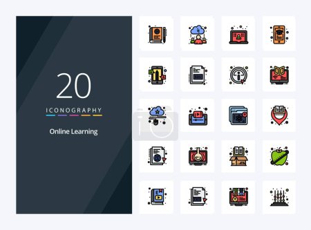 Illustration for 20 Online Learning line Filled icon for presentation - Royalty Free Image